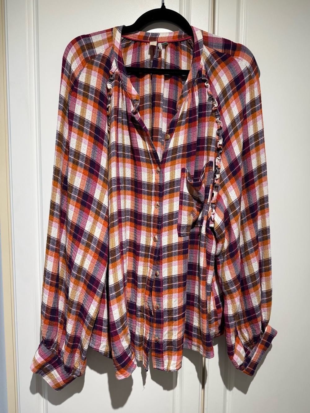 Anthropologie Pilcro Breezy Button-Down in Raspberry Plaid, size 3x